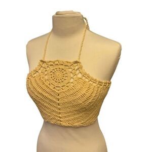 NWT B.O.G. Collective Crochet Halter Top, Cream, Small. Festival